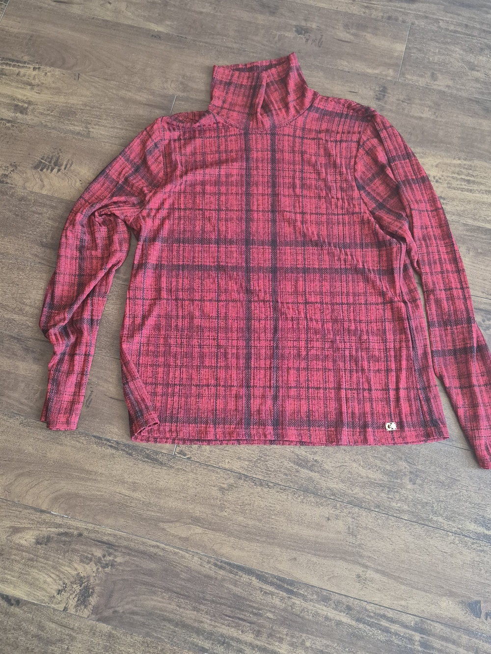 Calvin Klein Red and Black Plaid Turtleneck Knit
